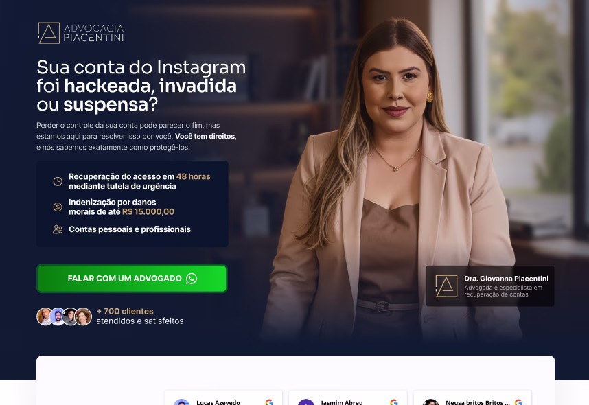 Capa da página de conversão desenvolvida para Giovanna Piacentini