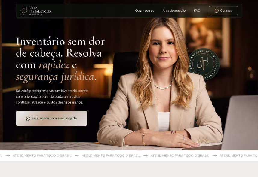 Capa da página de conversão desenvolvida para Júlia Passalacqua