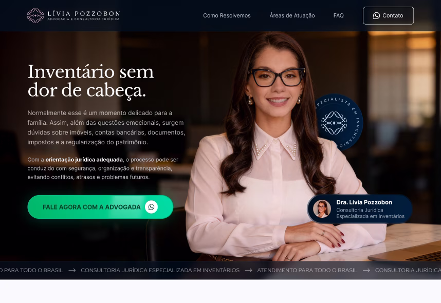 Capa da página de conversão desenvolvida para Lívia Pozzobom